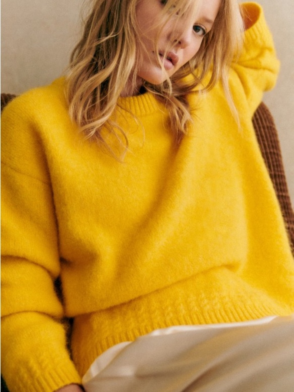 Sezane Women's Mustard Crewneck Sweater